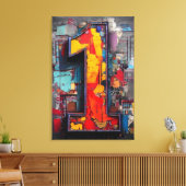 Levendig Industrieel Graffiti Nummer Een Canvas Afdruk (Insitu (Woonkamer))
