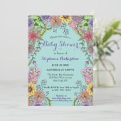 Levendig ingewikkeld Spring Doodle Flowers Baby sh Kaart (Staand voorkant)