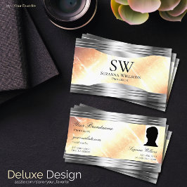 Levendig Ivoor Perzik Zilveren Randen Monogram Fot Visitekaartje