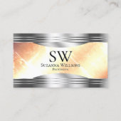 Levendig Ivoor Perzik Zilveren Randen Monogram Fot Visitekaartje (Voorkant)