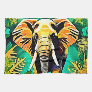 Levendig Jungle Olifant Scene Ontwerp Theedoek