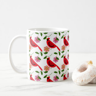 Levendig kardinaal- en bloemmotief koffiemok