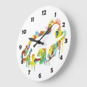 Levendig kat kleurrijke verfsplaat grote klok (Hoek)