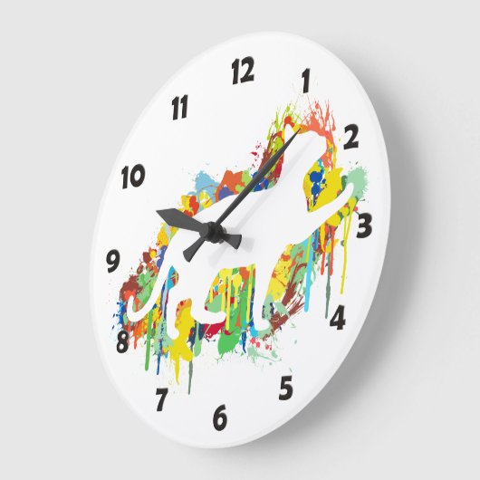 Levendig kat kleurrijke verfsplaat grote klok (Hoek)
