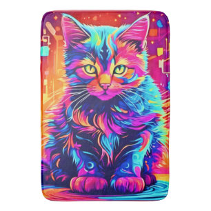 Levendig Kat: Mooi Neon-kunstwerk Badmat