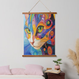 Levendig kattengezicht hangend wandkleed