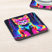 Levendig kattenkunstwerk bier onderzetter (Linkerzijde)