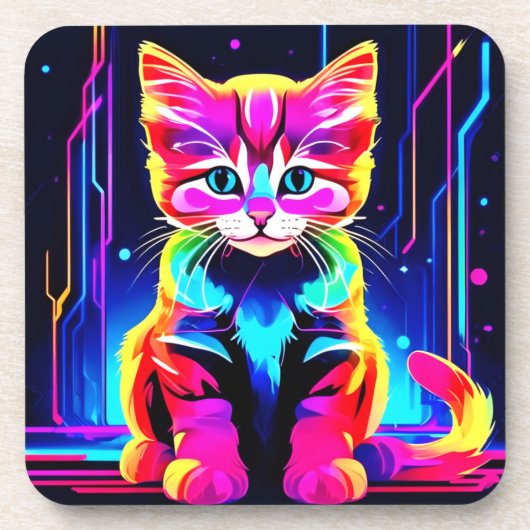 Levendig kattenkunstwerk bier onderzetter (Voorkant)