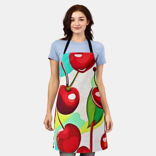 levendig kersenpatroon schort (Gedragen)