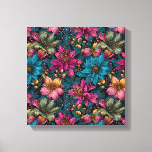 Levendig Kerst Botanic Fantasiepatroon Canvas Afdruk (Voorkant)