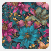 Levendig Kerst Botanic Fantasy Patroon Vierkante Sticker (Voorkant)