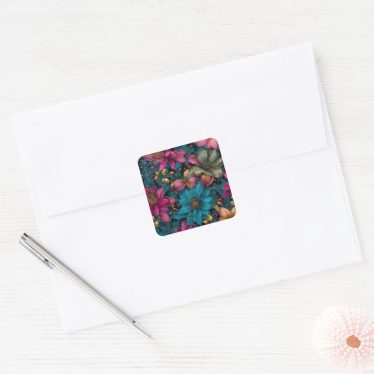 Levendig Kerst Botanic Fantasy Patroon Vierkante Sticker (Envelop)