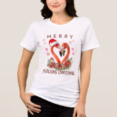 Levendig Kerst Flockend Flamingo AI Kunst Tri-Blend Shirt (Voorkant)