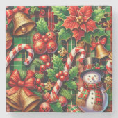 Levendig kerst geruite stenen Onderzetter (Voorkant)