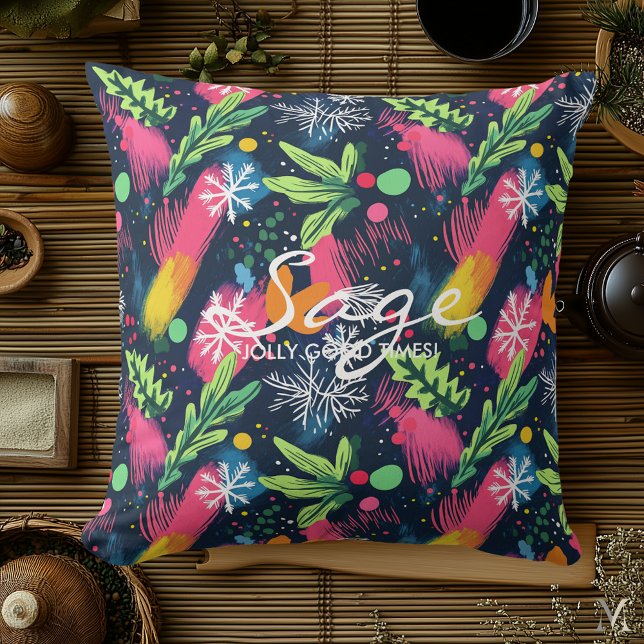 Levendig kerstkussen met gepersonaliseerde naam kussen (Creator heeft geüpload)