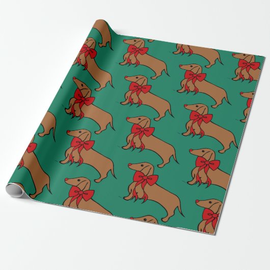 Levendig Kerstmis Dachshund Inpakpapier (Uitgerold)