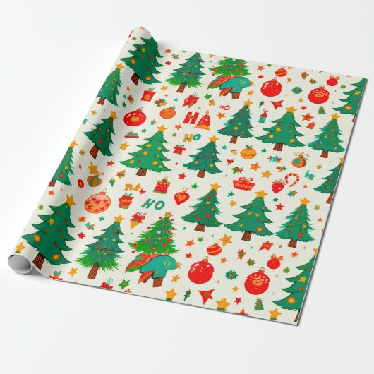 Levendig kerstpatroon cadeaupapier (Uitgerold)