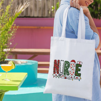 Levendig Kerstverpleegster Feestelijk Medisch Ontw Tote Bag
