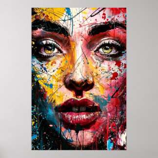 Levendig Kleur Abstract Vrouwen Portret Poster