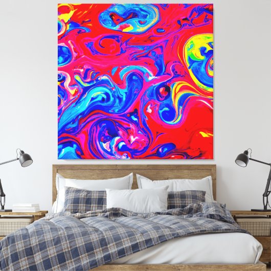 Levendig kleurenblastpatroon canvas afdruk (Insitu (Slaapkamer))