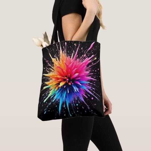 Levendig kleurenexplosieontwerp tote bag (Dichtbij)