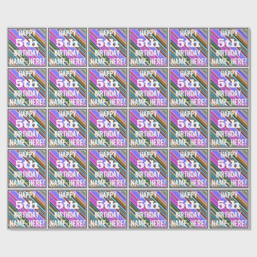 Levendig, kleurrijk 5e verjaardag + aangepaste naa cadeaupapier (Vlak)