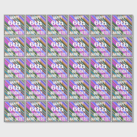 Levendig, kleurrijk 6e verjaardag + aangepaste naa cadeaupapier (Vlak)