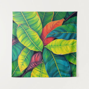 Levendig kleurrijk bananenblad patroon wandkleed