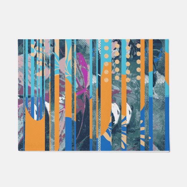 Levendig kleurrijk bloemen- en geometrisch ontwerp deurmat (Voorkant)