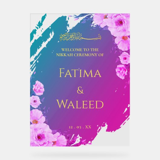 Levendig Kleurrijk Bloemen Moslim Nikkah Welkom Te Acryl Bord (Voorkant)