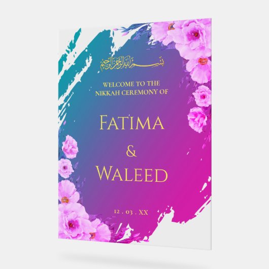 Levendig Kleurrijk Bloemen Moslim Nikkah Welkom Te Acryl Bord (Hoek)