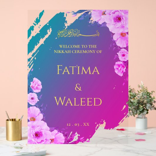Levendig Kleurrijk Bloemen Moslim Nikkah Welkom Te Acryl Bord (Huwelijk)