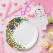 Levendig kleurrijk bloemige hoekmarge ontwerp papieren bordje (Feest)