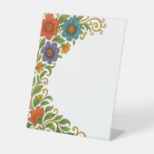 Levendig kleurrijk bloemige hoekmarge ontwerp reclamebord met voetstuk (Voorkant)