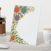 Levendig kleurrijk bloemige hoekmarge ontwerp reclamebord met voetstuk (Insitu)