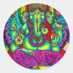 Levendig kleurrijk Ganesh schilderij Ronde Sticker
