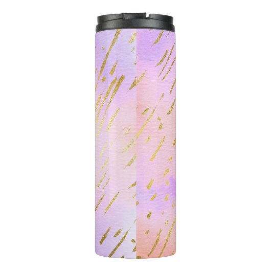 Levendig kleurrijk goud en roze thermosbeker (Achterkant)