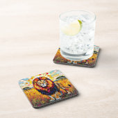 Levendig kleurrijk leeuwenmozaïek bier onderzetter (Rechterzijde)