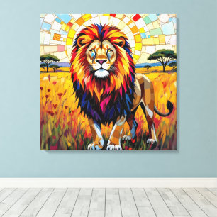 Levendig kleurrijk leeuwenmozaïek canvas afdruk