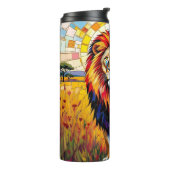 Levendig kleurrijk leeuwenmozaïek thermosbeker (Gedraaid links)