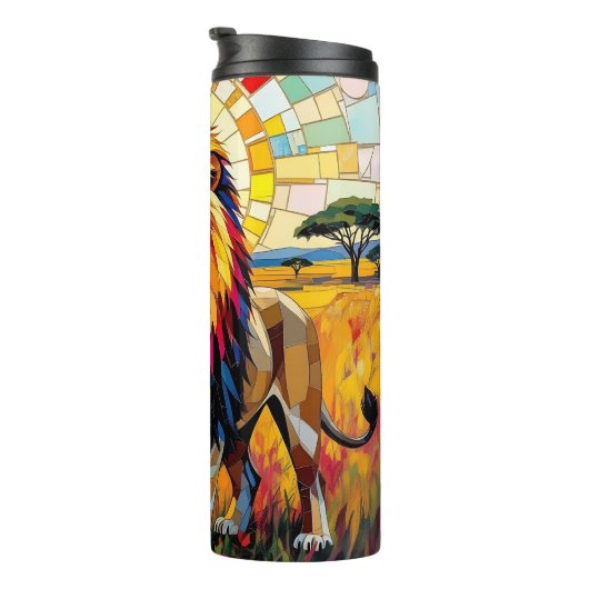 Levendig kleurrijk leeuwenmozaïek thermosbeker (Geroteerd rechts)