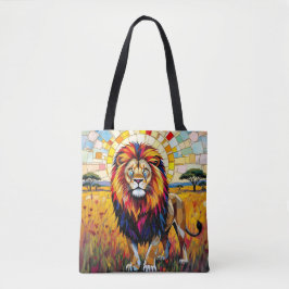 Levendig kleurrijk leeuwenmozaïek tote bag