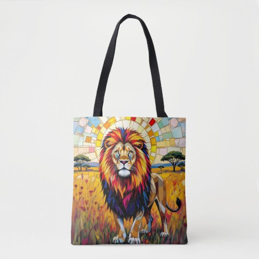 Levendig kleurrijk leeuwenmozaïek tote bag (Voorkant)