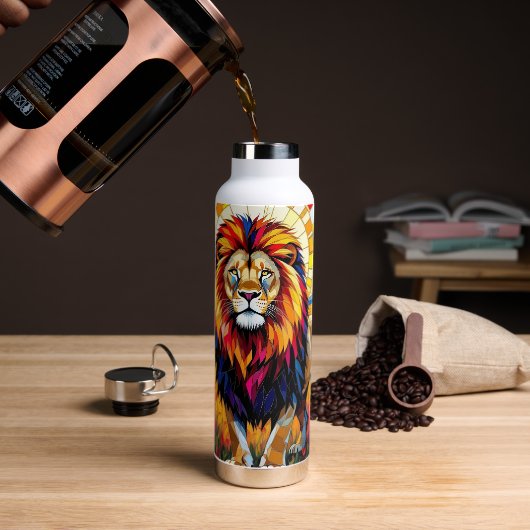 Levendig kleurrijk leeuwenmozaïek waterfles (Koffie)
