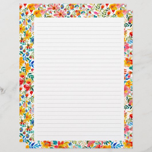 Levendig kleurrijk met bloemen gevoerd briefpapier (Voorkant / Achterkant)