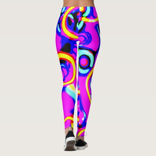 Levendig kleurrijk neonpatroon leggings (Achterkant)