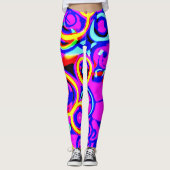 Levendig kleurrijk neonpatroon leggings (Voorkant)