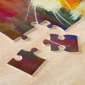 Levendig, kleurrijk, Oranje grijs Tabby Cat Painti Legpuzzel (Zijkant)