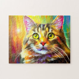 Levendig, kleurrijk, Oranje grijs Tabby Cat Painti Legpuzzel