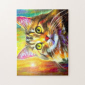 Levendig, kleurrijk, Oranje grijs Tabby Cat Painti Legpuzzel (Verticaal)